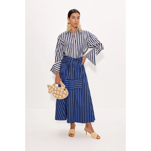 Simon Miller Inna Poplin Maxi Dress in Cobalt Stripe Combo | Maxi Dresses | Coveti