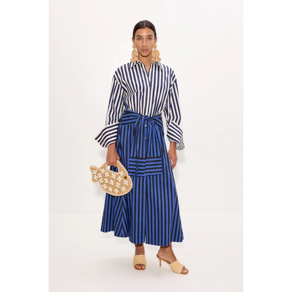 Simon Miller Inna Poplin Maxi Dress in Cobalt Stripe Combo | Maxi Dresses | Coveti