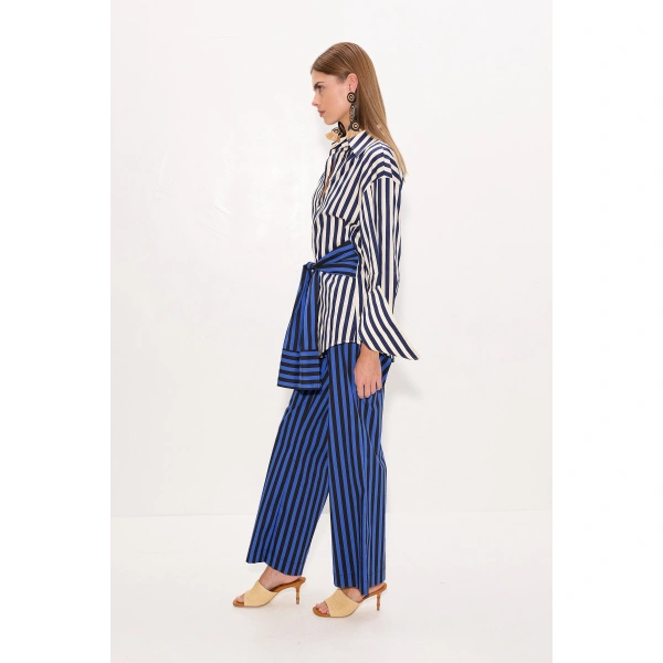 Simon Miller Inna Poplin Top in Cobalt Stripe Combo | Shirts | Coveti