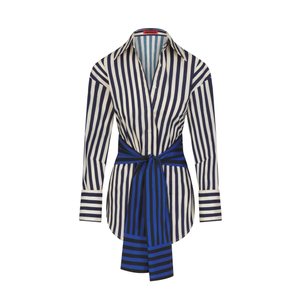 Inna Poplin Top in Cobalt Stripe Combo