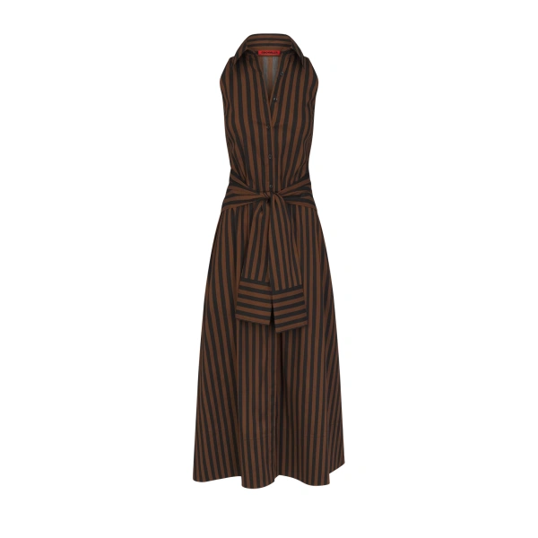 Inna Sleeveless Poplin Dress in Black and Choco Brown Stripe