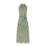 Simon Miller Inna Sleeveless Poplin Dress in Gummy Green and Ecru | Maxi Dresses | Coveti