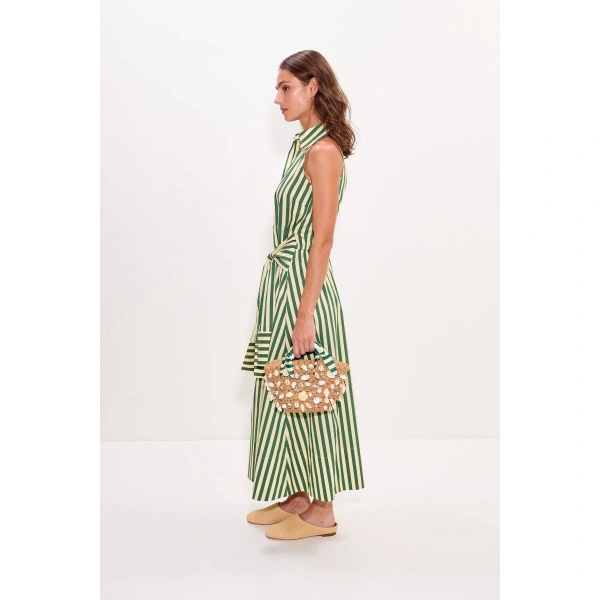 Simon Miller Inna Sleeveless Poplin Dress in Gummy Green and Ecru | Maxi Dresses | Coveti