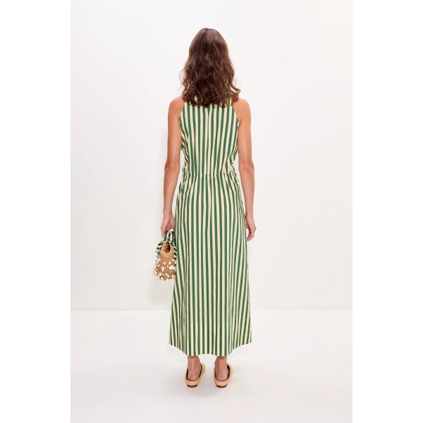 Simon Miller Inna Sleeveless Poplin Dress in Gummy Green and Ecru | Maxi Dresses | Coveti