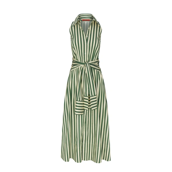 Inna Sleeveless Poplin Dress in Gummy Green and Ecru