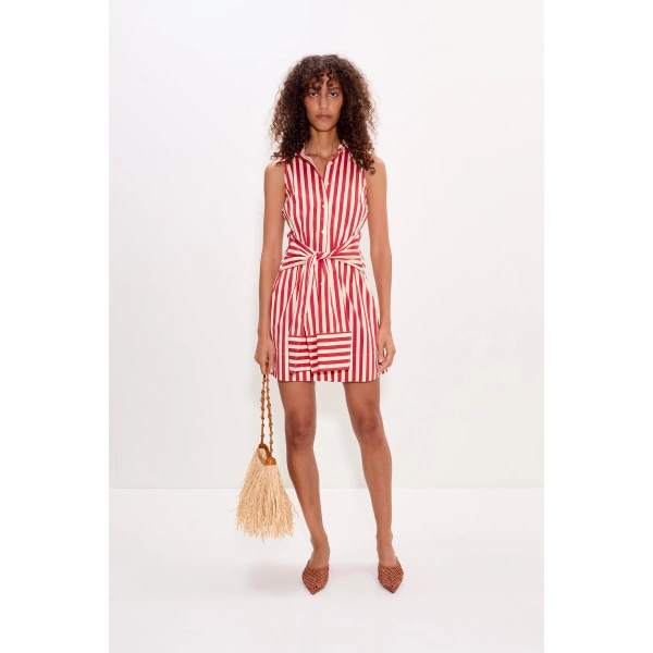 Simon Miller Inna Sleeveless Poplin Mini Dress in Venetian Red Stripe | Mini Dresses | Coveti