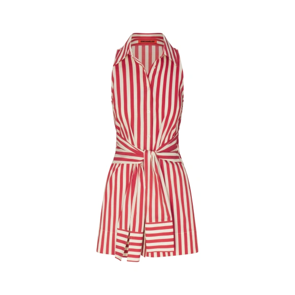 Inna Sleeveless Poplin Mini Dress in Venetian Red Stripe