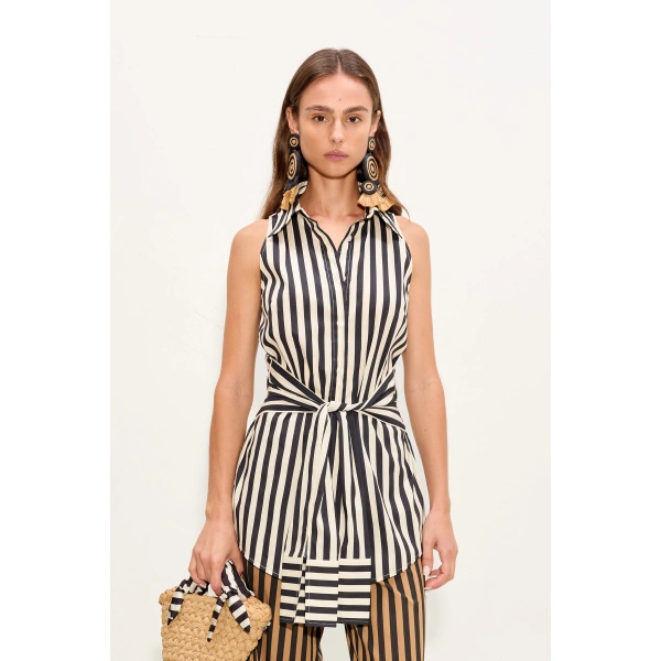 Simon Miller Inna Sleeveless Poplin Top in Black and White Stripe | Sleeveless Tops | Coveti