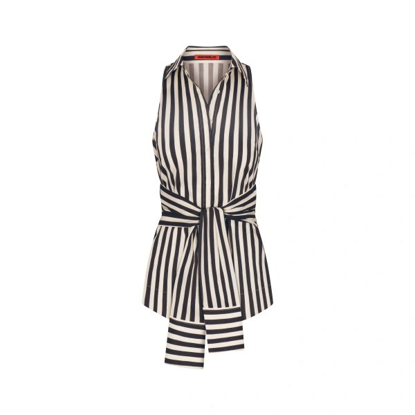 Inna Sleeveless Poplin Top in Black and White Stripe