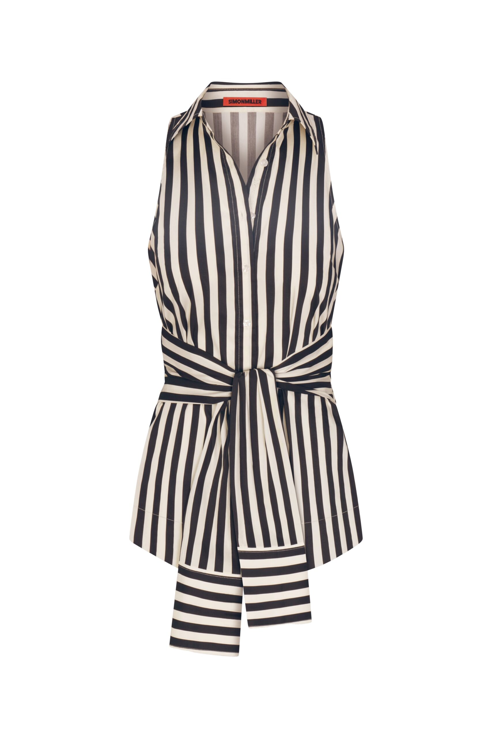Simon Miller Inna Sleeveless Poplin Top in Black and White Stripe Simon Miller Inna Sleeveless Poplin Top in Black and White Stripe | Sleeveless Tops | Coveti