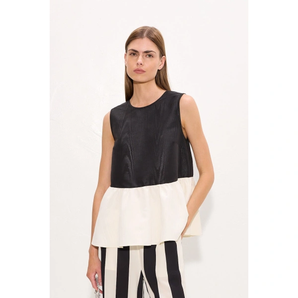 Simon Miller Iris Moire Top in Black and Bone | Sleeveless Tops | Coveti