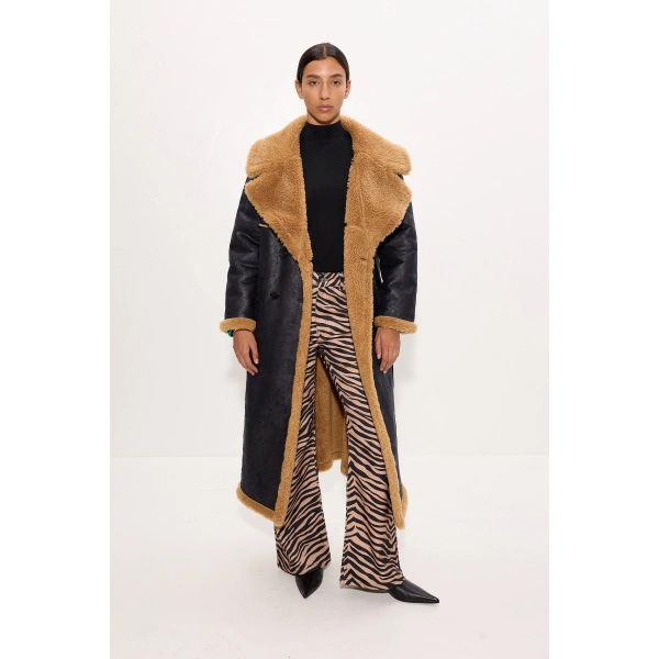 Simon Miller Jetz Faux Shearling Coat in Black | Coats | Coveti