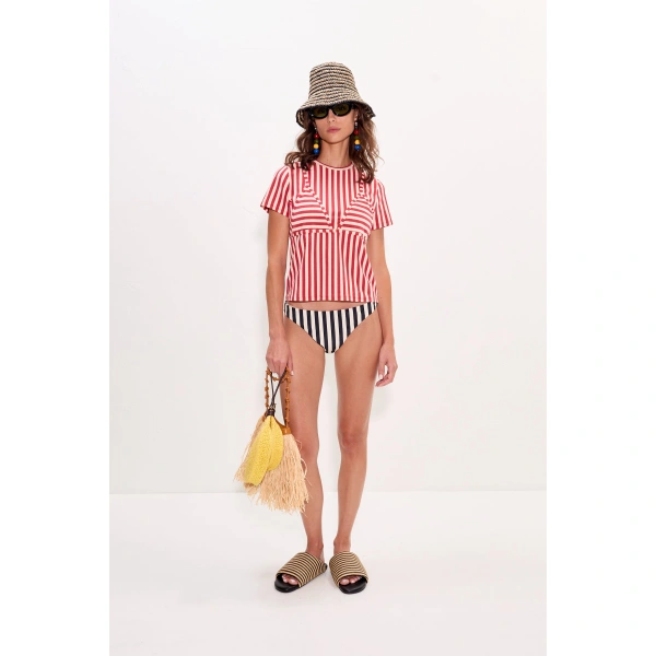 Simon Miller Kini Striped Tee in Venetian Red Stripe | T-Shirts | Coveti