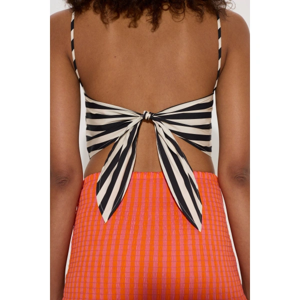 Kit Poplin Tie Top in Black and White Stripe