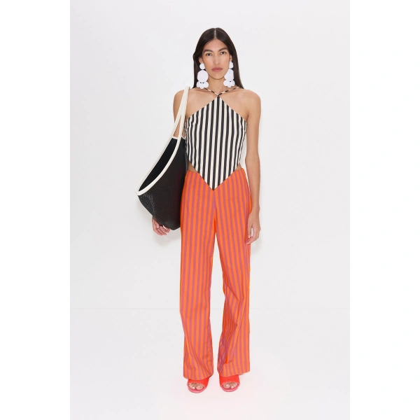 Simon Miller Kit Poplin Tie Top in Black and White Stripe | Sleeveless Tops | Coveti