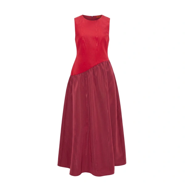 Simon Miller Laurel Moire Midi Dress in Pomegranate and Bordeaux | Midi Dresses | Coveti