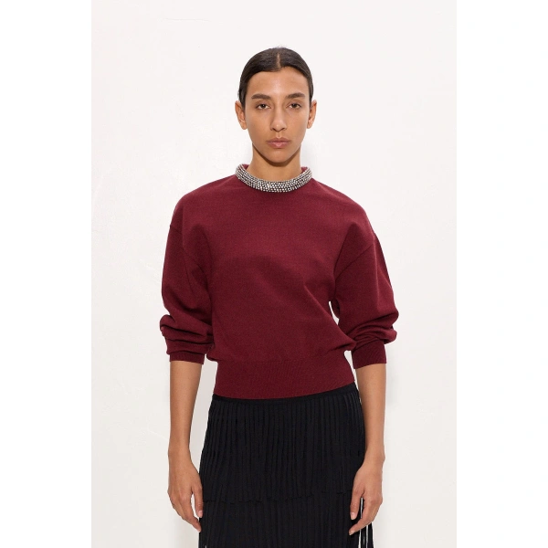 Simon Miller Lillian Embellished Sweater in Bordeaux | Sweaters | Coveti