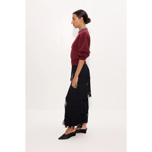 Simon Miller Lillian Embellished Sweater in Bordeaux | Sweaters | Coveti