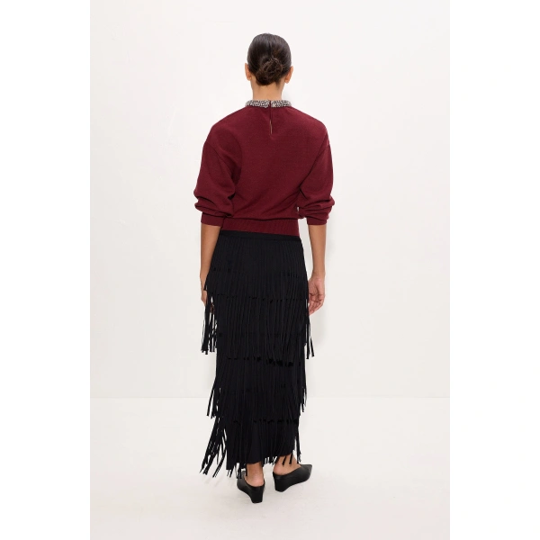 Simon Miller Lillian Embellished Sweater in Bordeaux | Sweaters | Coveti
