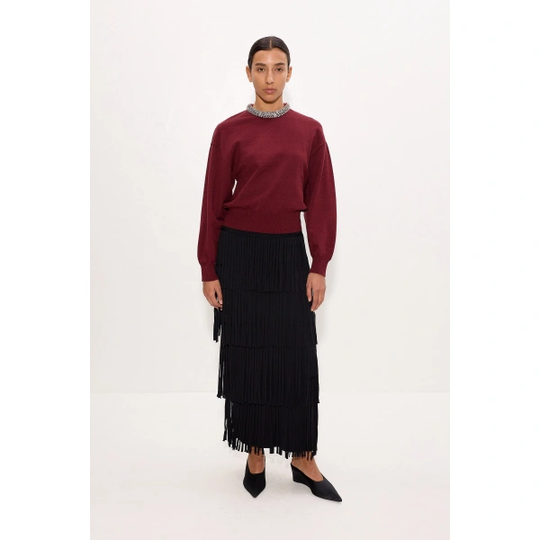 Simon Miller Lillian Embellished Sweater in Bordeaux | Sweaters | Coveti