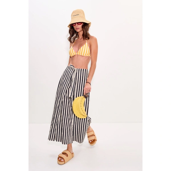 Simon Miller Lima Poplin Pant in Black and White Stripe | Wide-Leg Pants | Coveti