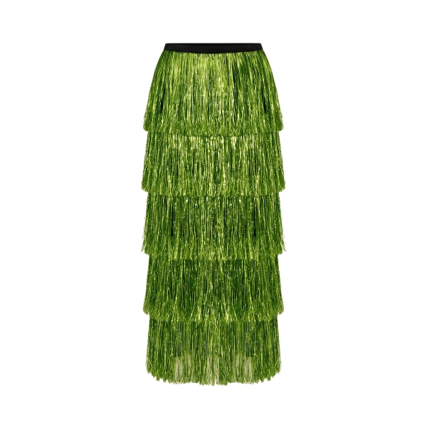 Liv Metallic Fringe Skirt in Metallic Spruce