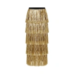 Simon Miller Liv Metallic Fringe Skirt in Silver and Gold | Midi Skirts | Coveti