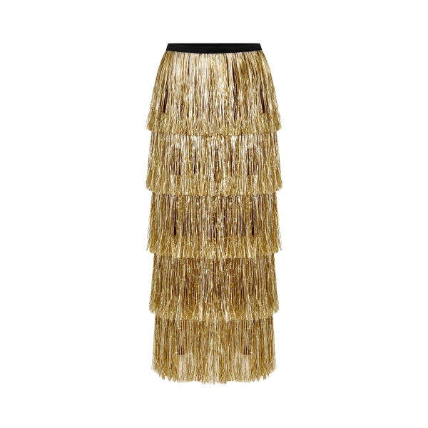 Liv Metallic Fringe Skirt in Silver and Gold
