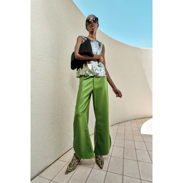 Simon Miller Livia Vegan Leather Pant in Matcha | Leather Pants | Coveti
