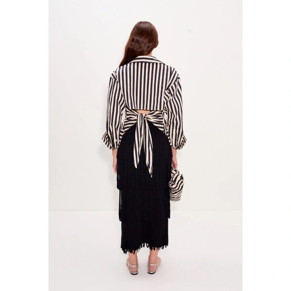 Simon Miller Loch Poplin Button Up in Black and White Stripe | Shirts | Coveti