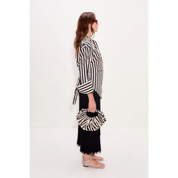 Simon Miller Loch Poplin Button Up in Black and White Stripe | Shirts | Coveti