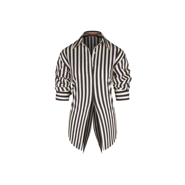 Loch Poplin Button Up in Black and White Stripe