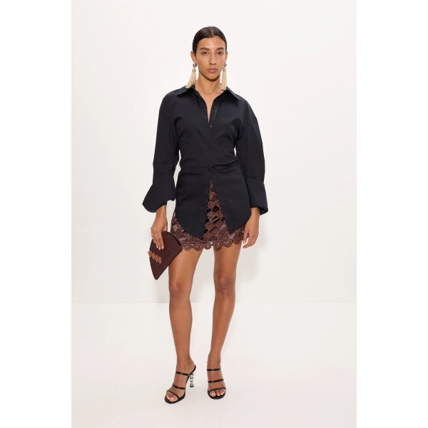 Simon Miller Loch Poplin Button Up in Black | Shirts | Coveti
