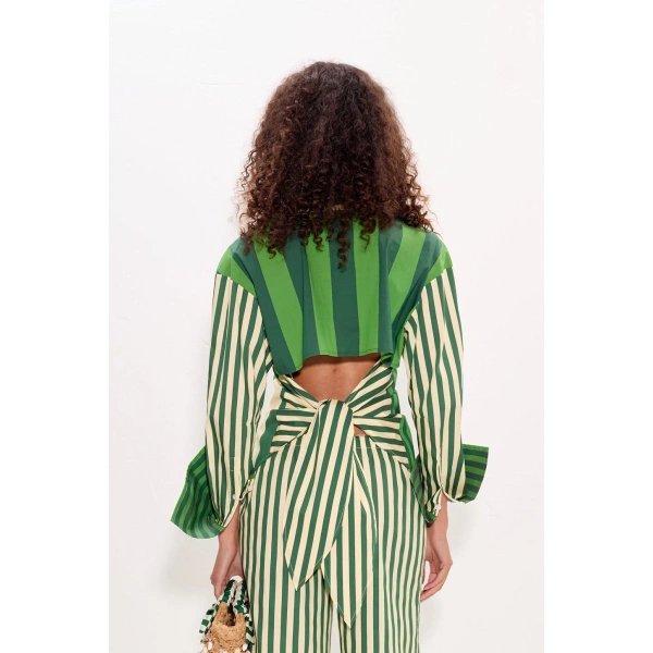 Simon Miller Loch Poplin Button Up in Green Stripe Combo | Shirts | Coveti