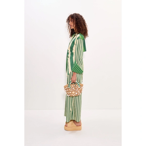 Simon Miller Loch Poplin Button Up in Green Stripe Combo | Shirts | Coveti