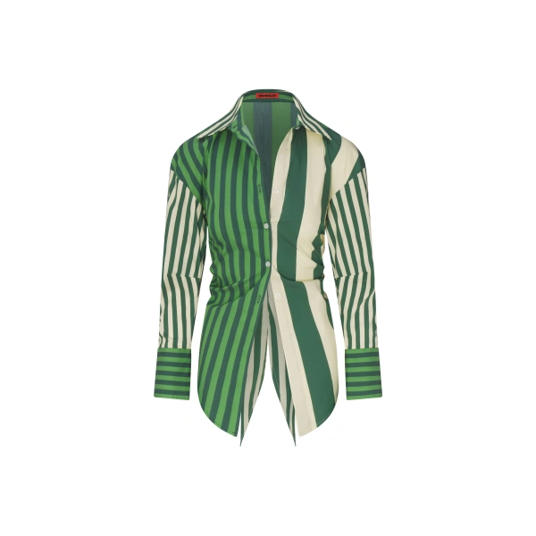 Loch Poplin Button Up in Green Stripe Combo