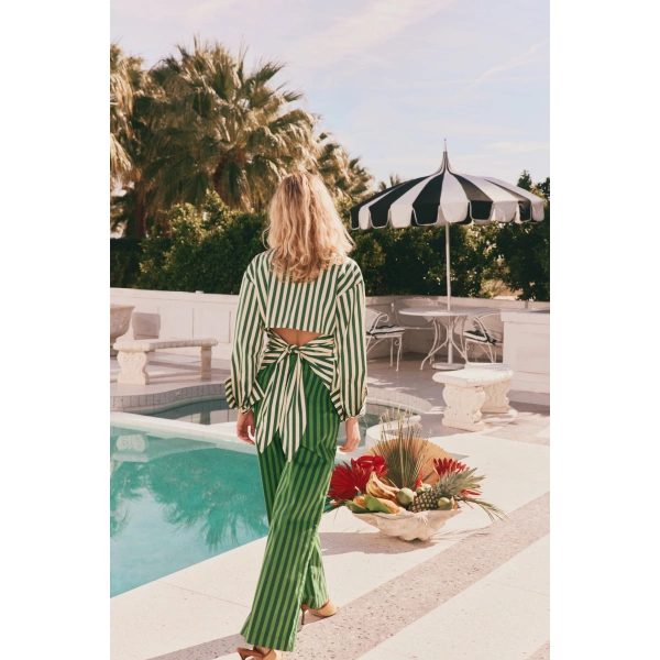 Simon Miller Loch Poplin Button Up in Gummy Green and Ecru | Shirts | Coveti