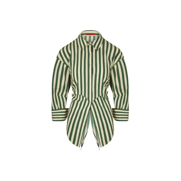 Loch Poplin Button Up in Gummy Green and Ecru