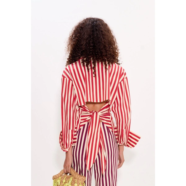 Simon Miller Loch Poplin Button Up in Venetian Red Stripe | Shirts | Coveti