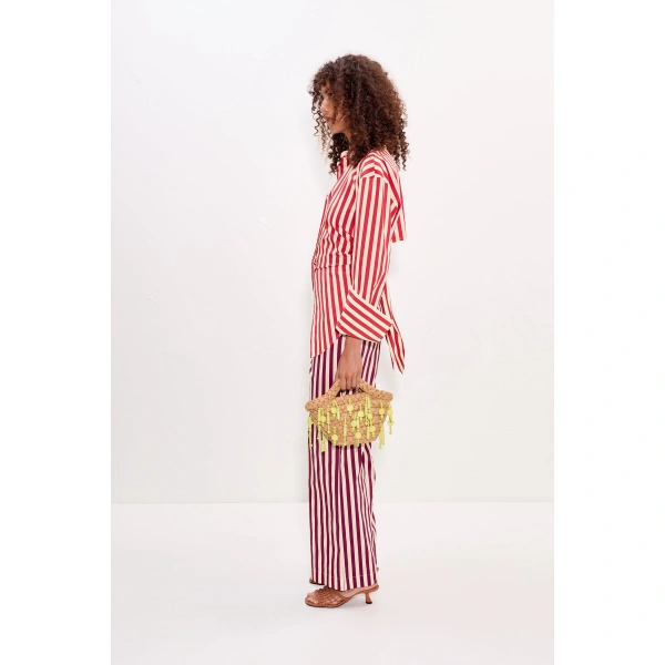 Simon Miller Loch Poplin Button Up in Venetian Red Stripe | Shirts | Coveti