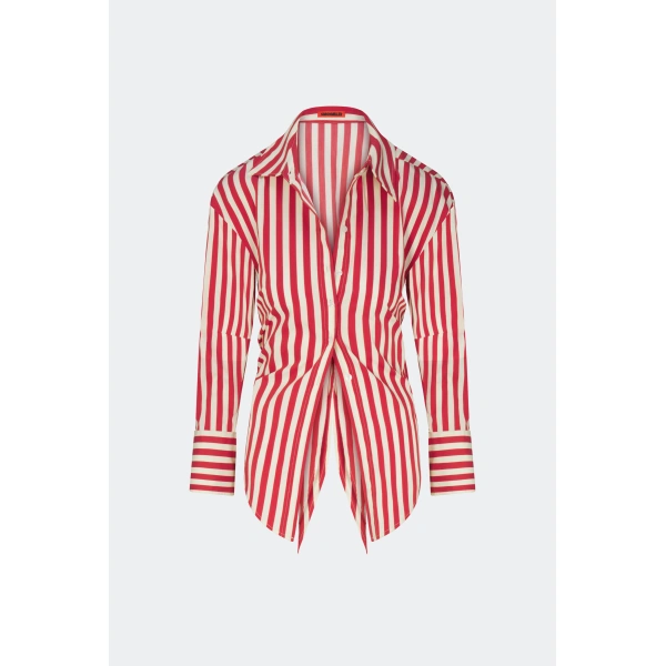 Simon Miller Loch Poplin Button Up in Venetian Red Stripe | Shirts | Coveti