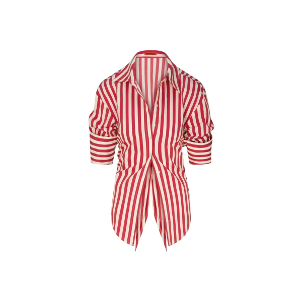 Loch Poplin Button Up in Venetian Red Stripe
