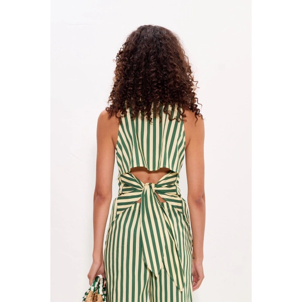 Simon Miller Loch Sleeveless Poplin Button Up in Gummy Green and Ecru | Sleeveless Tops | Coveti