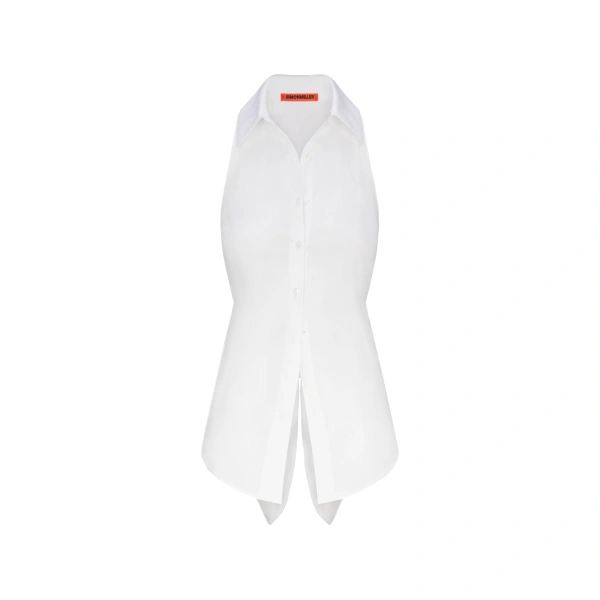 Simon Miller Loch Sleeveless Poplin Button Up in Macadamia | Sleeveless Tops | Coveti