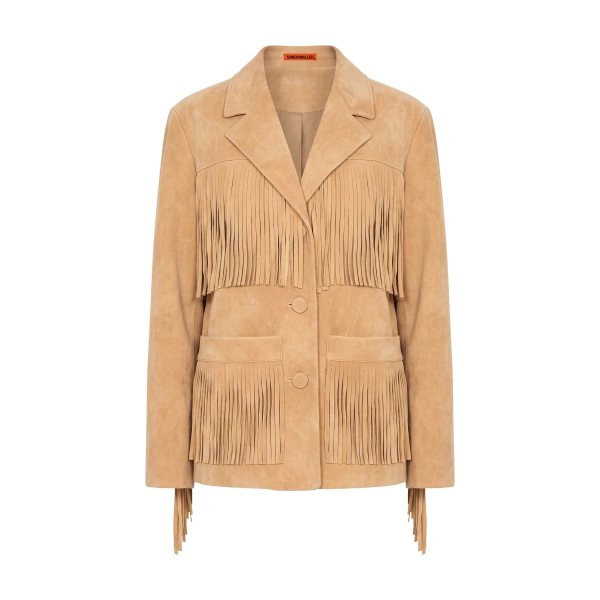 Simon Miller Mabel Vegan Leather Fringe Jacket in Sand | Jackets | Coveti
