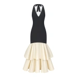 Simon Miller Magnolia Taffeta Halter Dress in Black and Bone | Maxi Dresses | Coveti