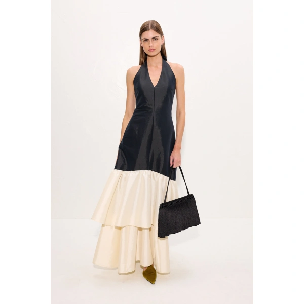 Simon Miller Magnolia Taffeta Halter Dress in Black and Bone | Maxi Dresses | Coveti