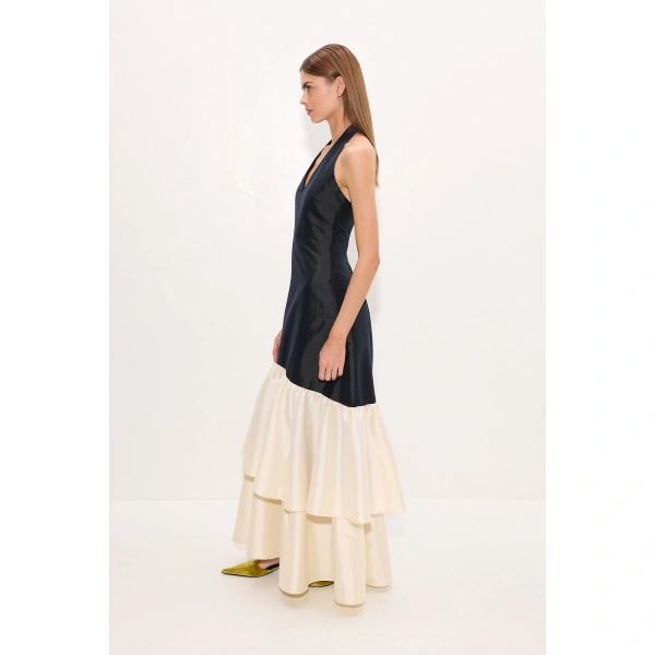 Simon Miller Magnolia Taffeta Halter Dress in Black and Bone | Maxi Dresses | Coveti