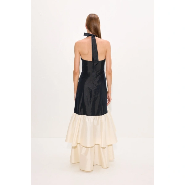 Simon Miller Magnolia Taffeta Halter Dress in Black and Bone | Maxi Dresses | Coveti