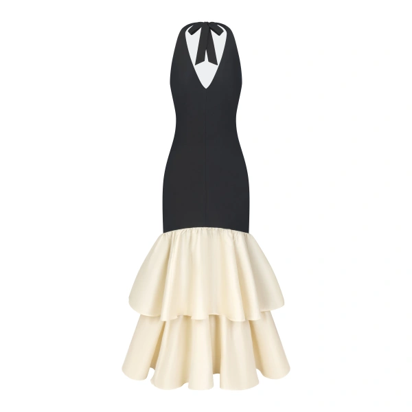 Magnolia Taffeta Halter Dress in Black and Bone